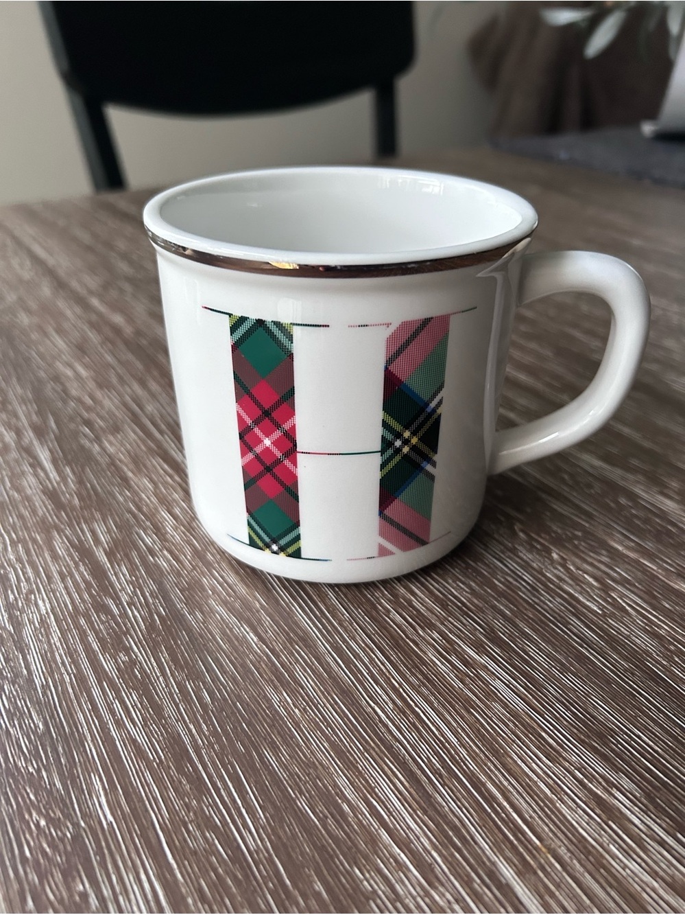 Pottery Barn Stewart Plaid Mug Letter "H"